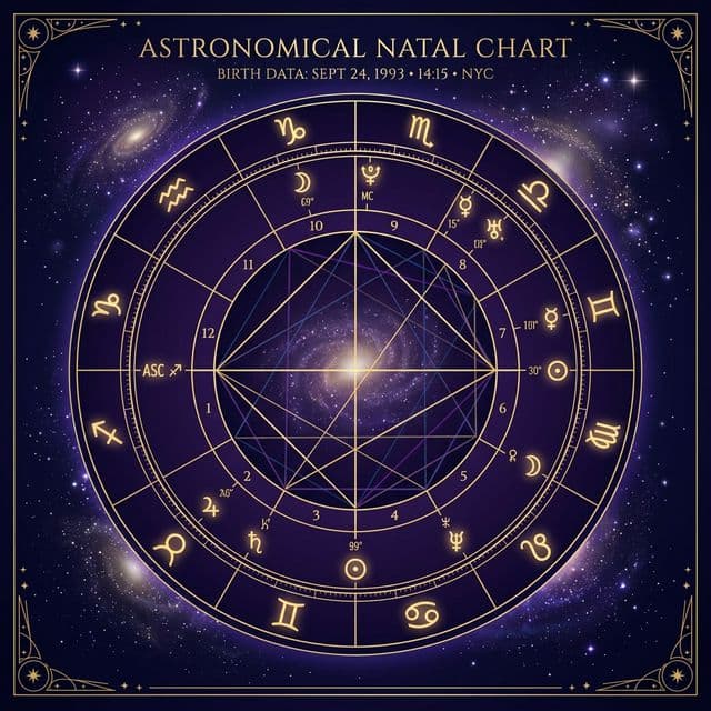 Natal chart components: Placement of planets, houses, and zodiac signs.